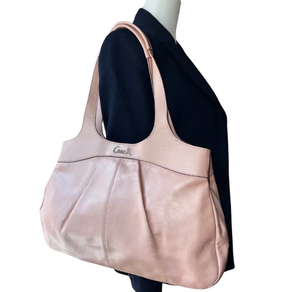 Coach Pink Leather Shoulder Bag | Shimmery Finish | Soft Feminine Style